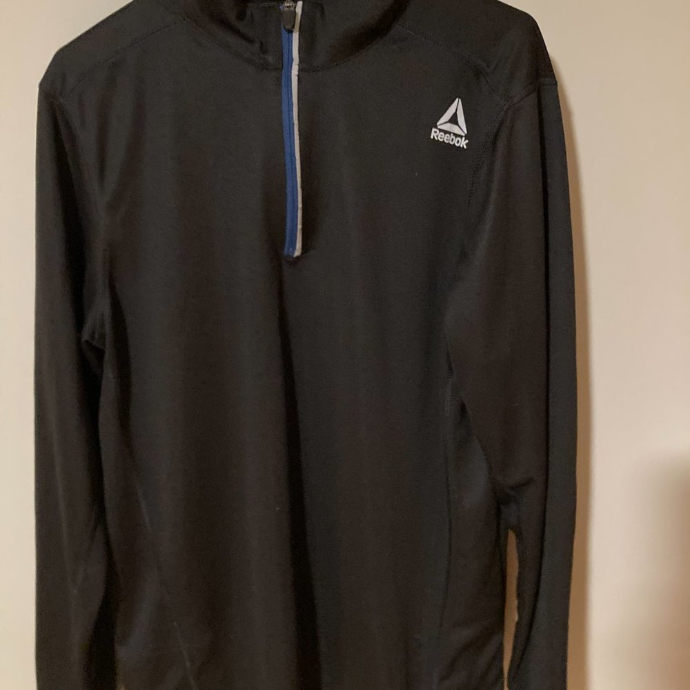 Men's Reebok Quarter Zip Long Sleeve Pullover Black Large